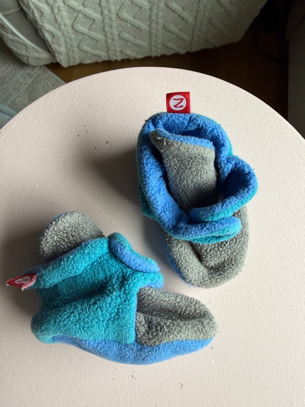 Zutano Blue & Gray Fleece Baby Booties